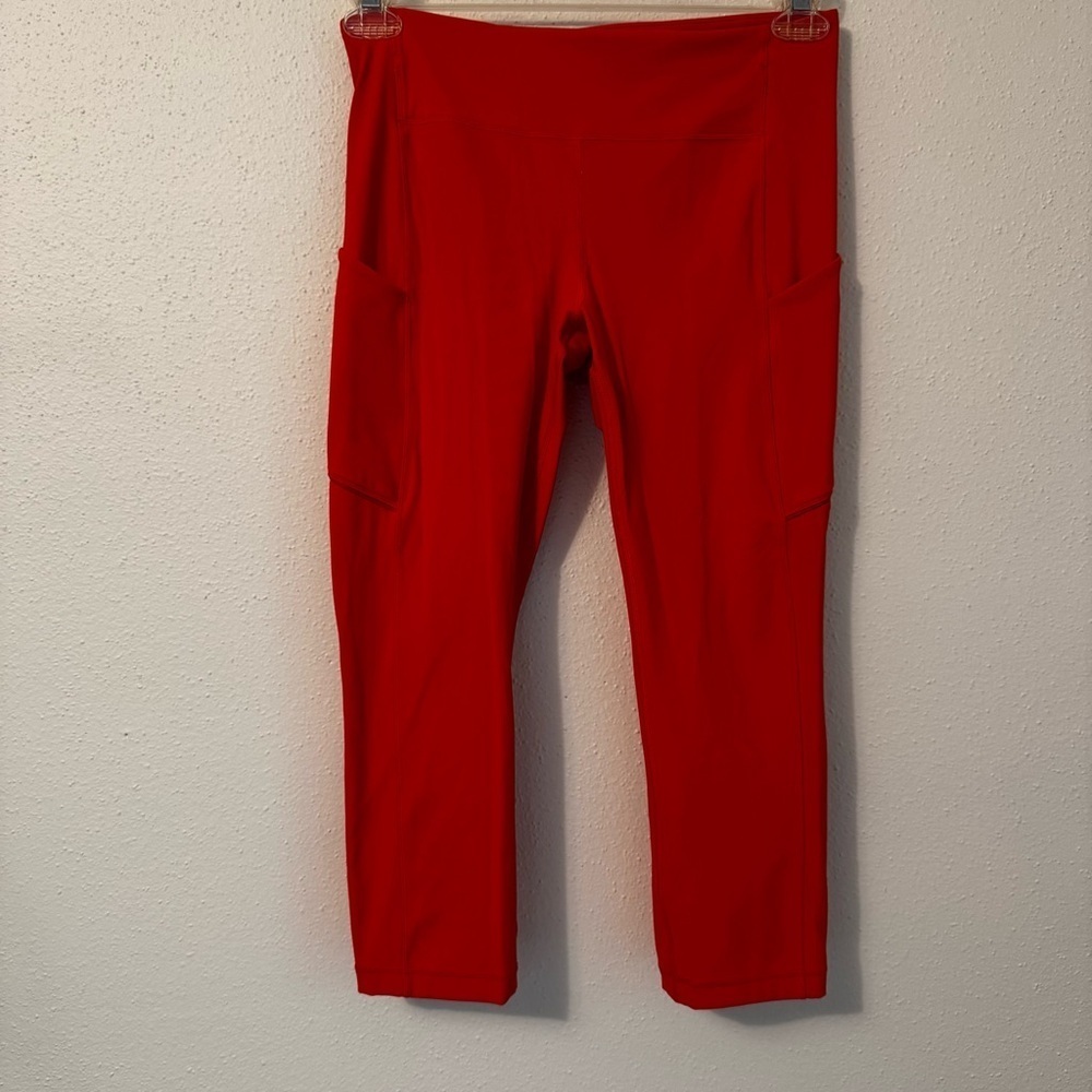 Lululemon Crop With Pockets Orange Women’s Leggings Sz 8 Yoga Pilates Casual - Picture 2 of 11